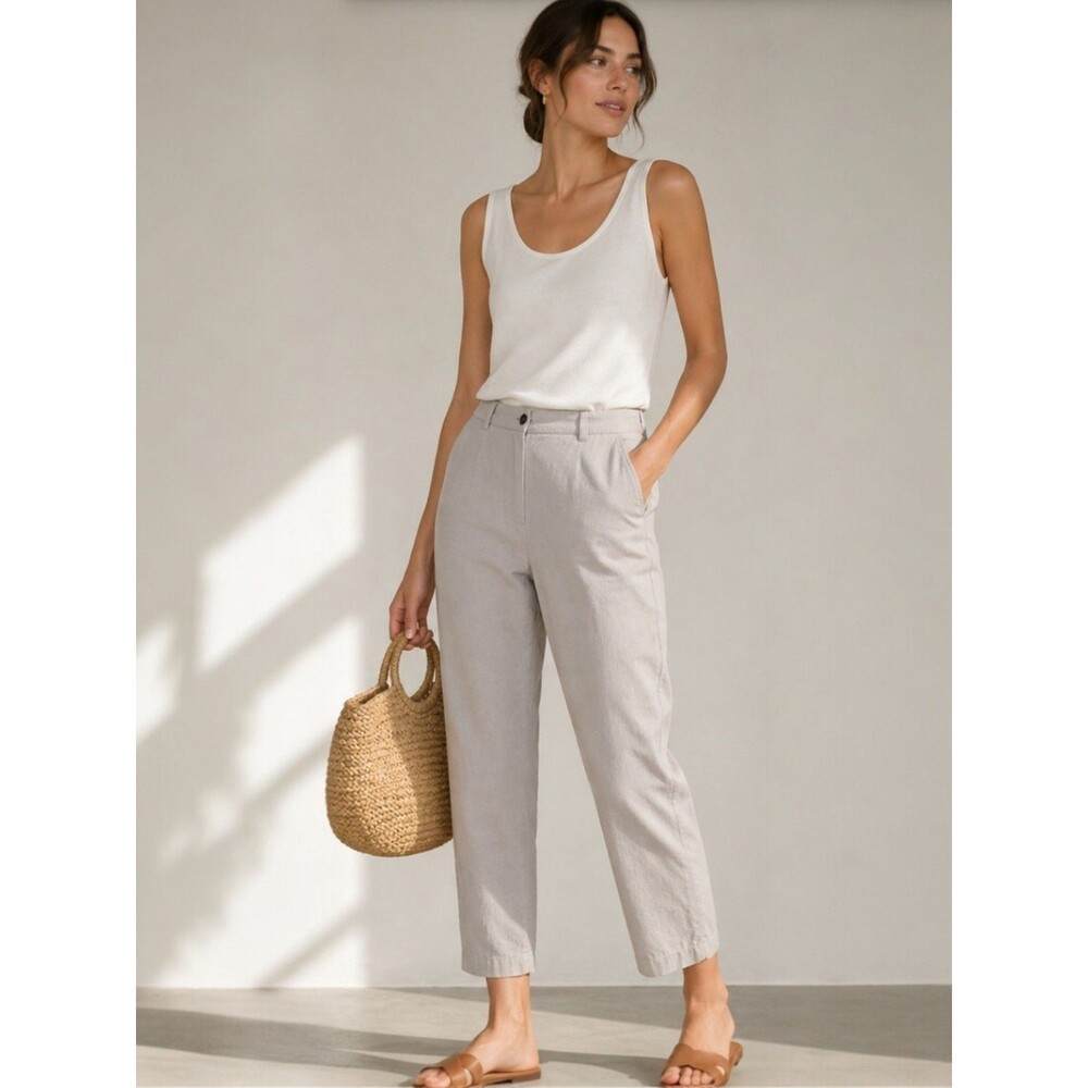 Humanoid Cropped Trousers Ramie Cotton Beige Pants Womens Size Medium